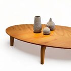 Mesa De Centro Oval Orgânico Em Mdf Pés Madeira Maciça Lamina