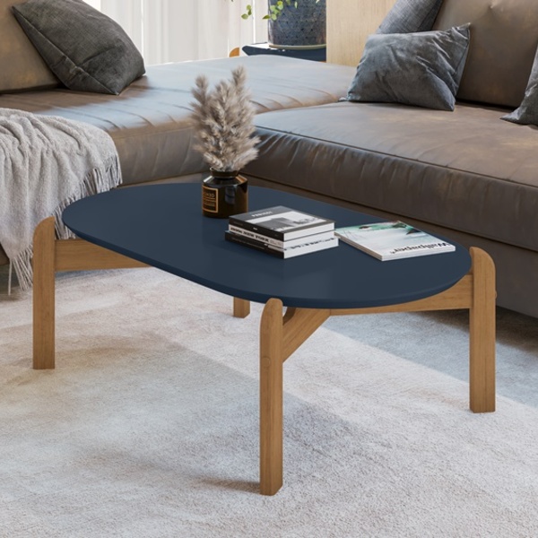 Mesa De Centro Para Sala De Estar Lizz Oblonga Azul Cobalto/c