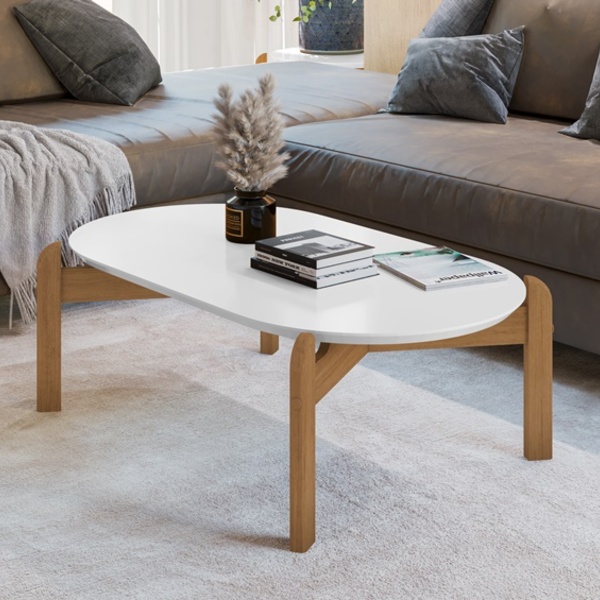 Mesa De Centro Para Sala De Estar Lizz Oblonga Branco/cedro