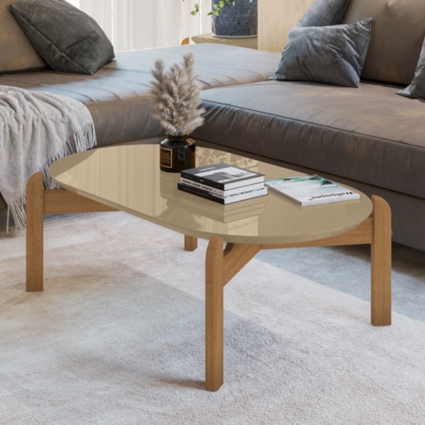 Mesa De Centro Para Sala De Estar Lizz Oblonga Champagne/cedro