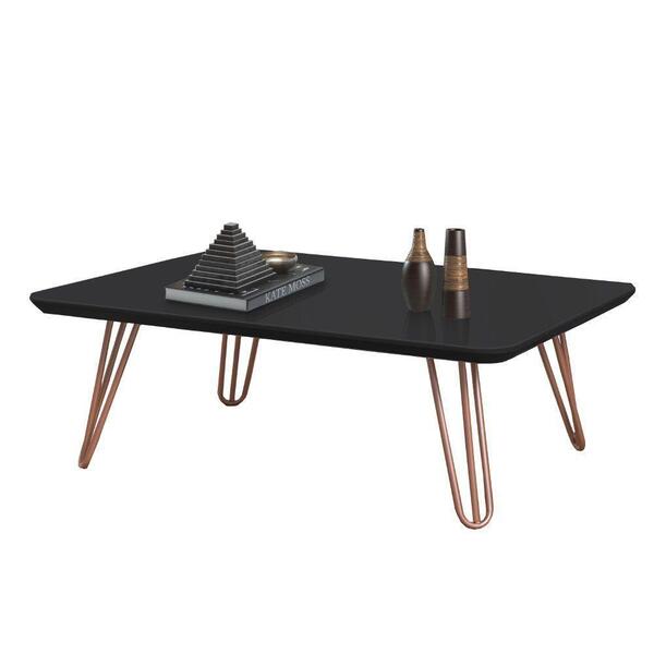Mesa De Centro Preto Com Pés De Metal Cobre 40x70 Cm