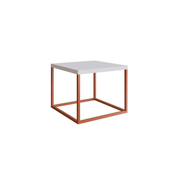 Mesa De Centro Quadrada Cube Branca E Cobre 33 Cm