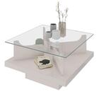 Mesa De Centro Quadrada Tampo Em Vidro Base Tamburato Clear A