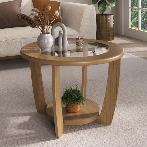 Mesa De Centro Redonda 100% Mdf Tampo Em Vidro Curve Artely C