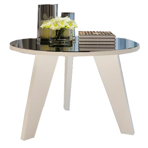 Mesa De Centro Redonda Com Espelho 59x38 Cm Branco Arly