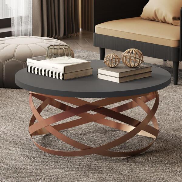 Mesa De Centro Redonda Ônix Com Pés De Ferro Bronze Jb 8045 -