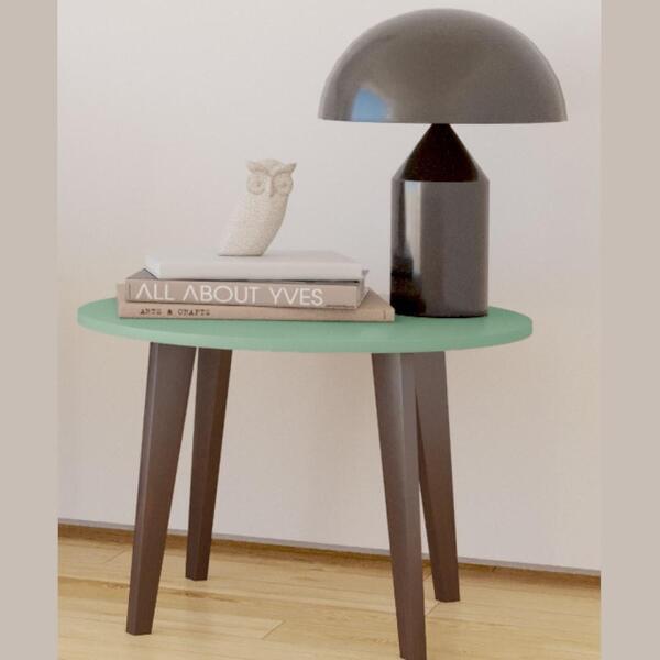 Mesa De Centro Redonda Para Sala De Estar Marrom Madeira Verd