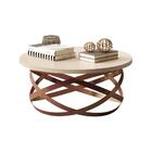 Mesa De Centro Redonda Pérola Com Pés De Ferro Bronze Jb 8045