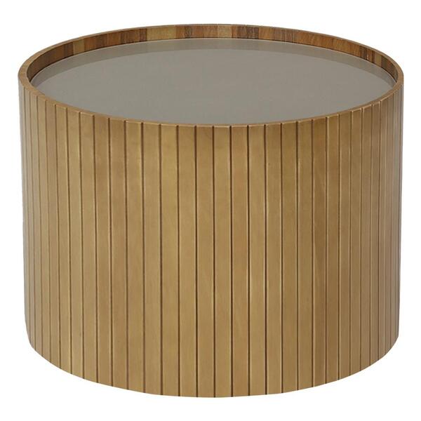 Mesa De Centro Redonda Tampo Vidro Glow Madeira Nacc