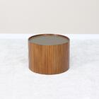 Mesa De Centro Redonda Tampo Vidro Glow Madeira Nacc