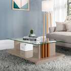 Mesa De Centro Retangular Com Tampo De Vidro Frizz Fendi E Na