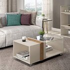 Mesa De Centro Retangular Com Vidro E Rodízios Núbia  Off Whi