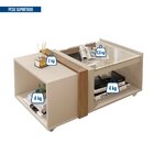 Mesa De Centro Retangular Com Vidro França Off White/lamina M