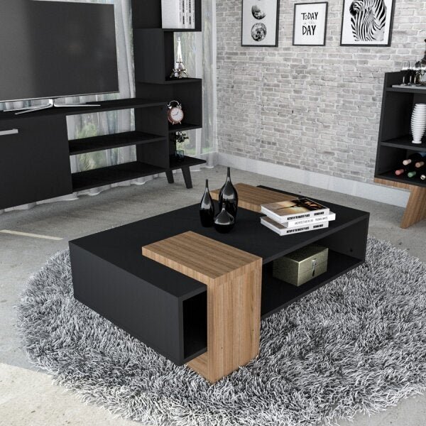 Mesa De Centro Retangular Cristal Yescasa Preto/castanho