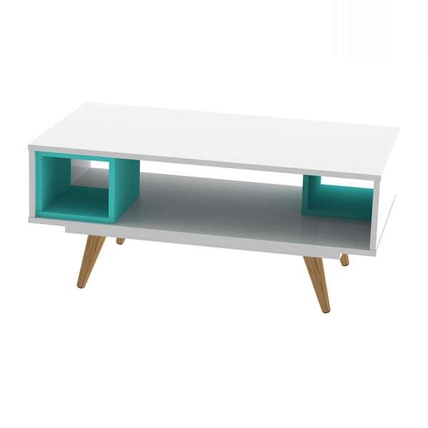 Mesa De Centro Retrô Branco E Turquesa