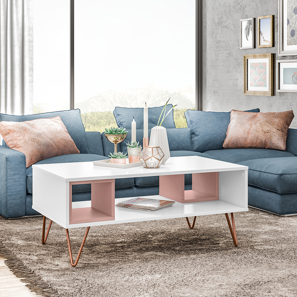 Mesa De Centro Retrô Metal Dallas Branca/rose Ac