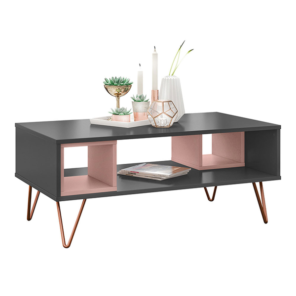 Mesa De Centro Retrô Metal Dallas Grafito/rose Ac