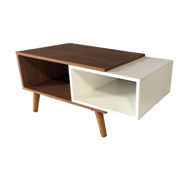 Mesa De Centro Retrô Pescara Amadeirado Com Branco, Pés Palit