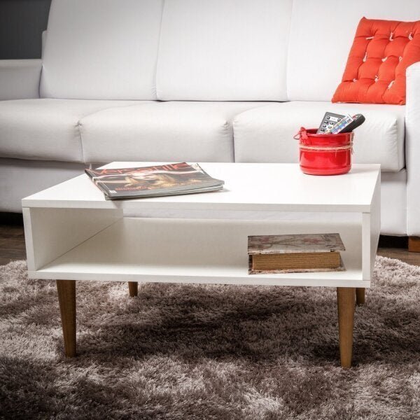 Mesa De Centro Retrô Retangular Com Nicho Estação  Branco/mad