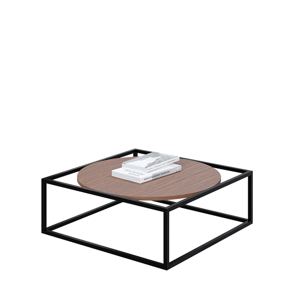 Mesa De Centro Sala 64x64x33cm Aço Preto E Madeira Industrial