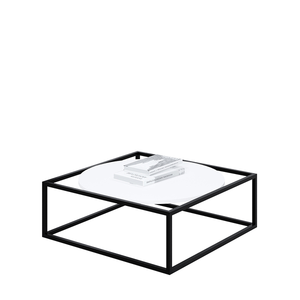 Mesa De Centro Sala 64x64x33cm Aço Preto E Madeira Industrial