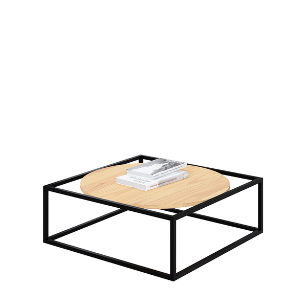 Mesa De Centro Sala 64x64x33cm Aço Preto E Madeira Industrial