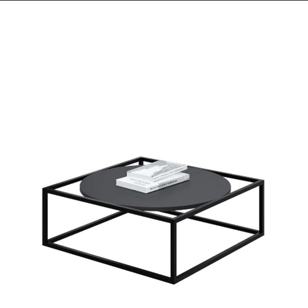 Mesa De Centro Sala 64x64x33cm Aço Preto E Madeira Industrial