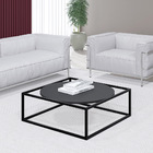 Mesa De Centro Sala 64x64x33cm Aço Preto E Madeira Industrial