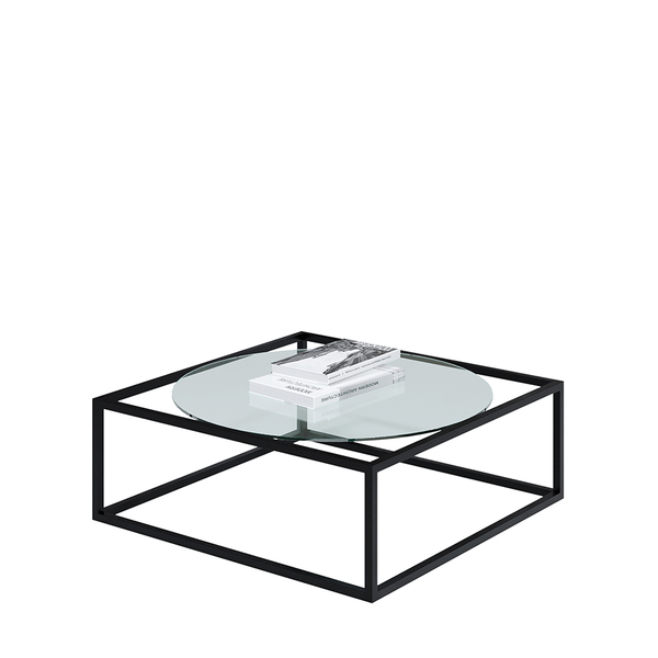Mesa De Centro Sala 64x64x33cm Aço Preto E Vidro Industrial M