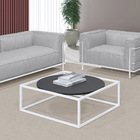 Mesa De Centro Sala 84x84x35cm Aço Branco E Madeira Industria