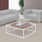 Mesa De Centro Sala 84x84x35cm Aço Branco E Madeira Industria