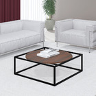 Mesa De Centro Sala 84x84x35cm Aço Preto E Madeira Industrial
