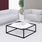 Mesa De Centro Sala 84x84x35cm Aço Preto E Madeira Industrial