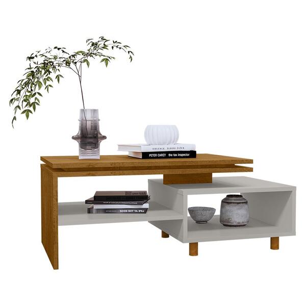 Mesa De Centro Sala Lima Com Pés De Madeira Maciça