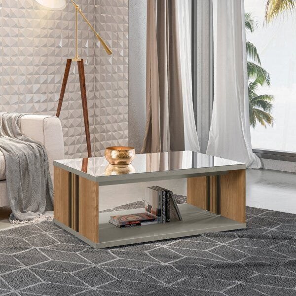 Mesa De Centro Tampo Espelhado Bonito Linea Brasil Amêndoa/ti