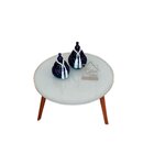 Mesa De Centro Tampo Vidro/mdf 60x60cm Casa Uai Off White