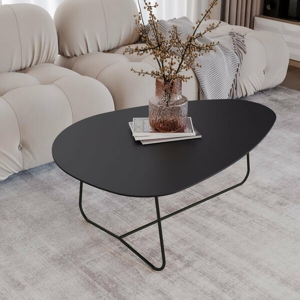 Mesa De Centro Trude Organica 35cm X 90cm X 60cm Preto