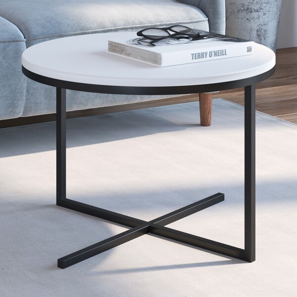 Mesa De Centro Volpi Baixa Branco/preto - Artesano