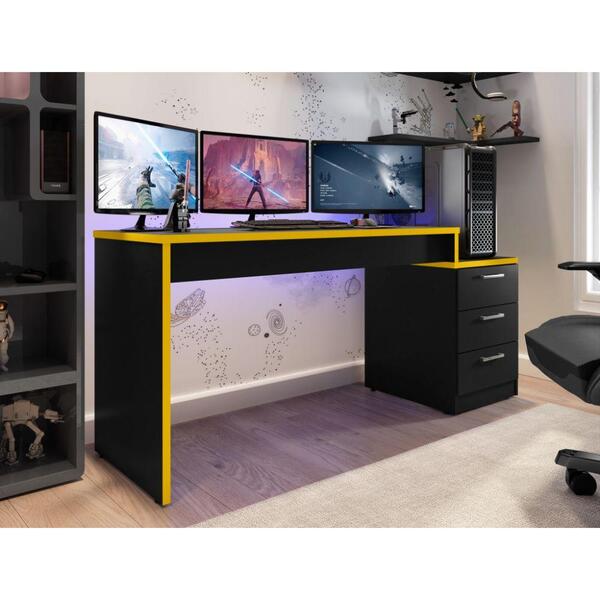 Mesa De Computador Gamer Drx 5000 Para Quarto Preto Amarelo