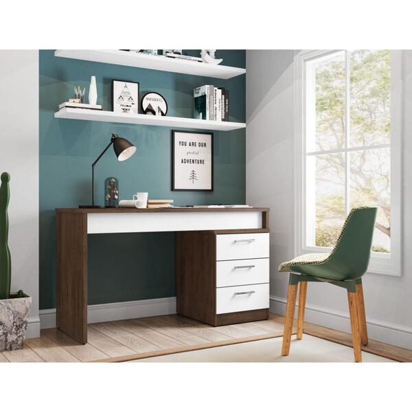 Mesa De Computador Petrópolis Escrivaninha - Avelã / Branco