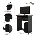 Mesa De Computador Prática Com Gaveta - Ej Móveis - Preto