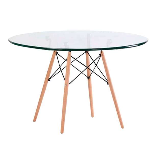 Mesa De Cozinha Redonda Com Tampo De Vidro Well Incolor E Nat