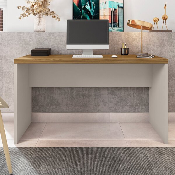Mesa De Escritório 136cm Tampo Tamburato Studio Louro Freijo/