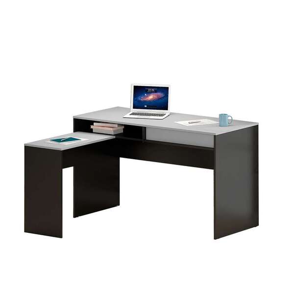 Mesa De Escritório Com Mesa Auxiliar New City 1 Gv Cinza E Pr