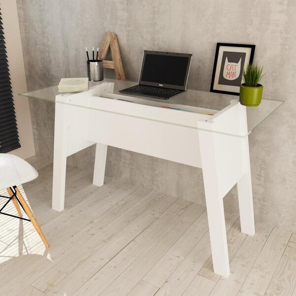 Mesa De Escritório Com Tampo De Vidro - Tecno Mobili - Branco