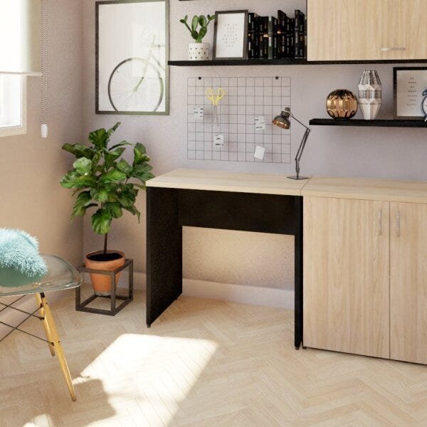 Mesa De Escritório Corp 25mm 110cm Bramov Móveis Preto/geneve