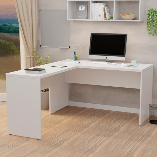Mesa De Escritório Em L 1.40x1.50 Netmobil Tampo 30mm - Branco