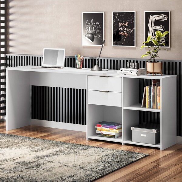 Mesa De Escritório Em L 2 Gavetas 3 Nichos Office Nt 2060 Branco