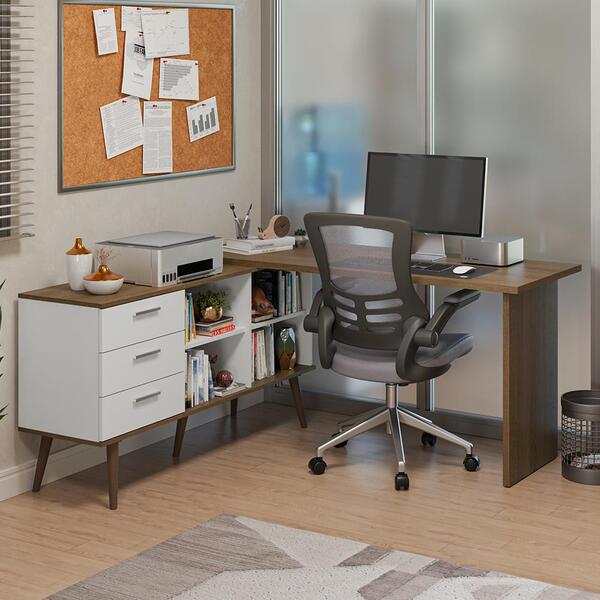 Mesa De Escritório Em L 3 Gavetas Branco/rustic Lisboa Madesa