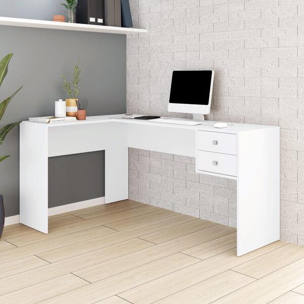 Mesa De Escritório Em L Com 2 Gavetas - Branco